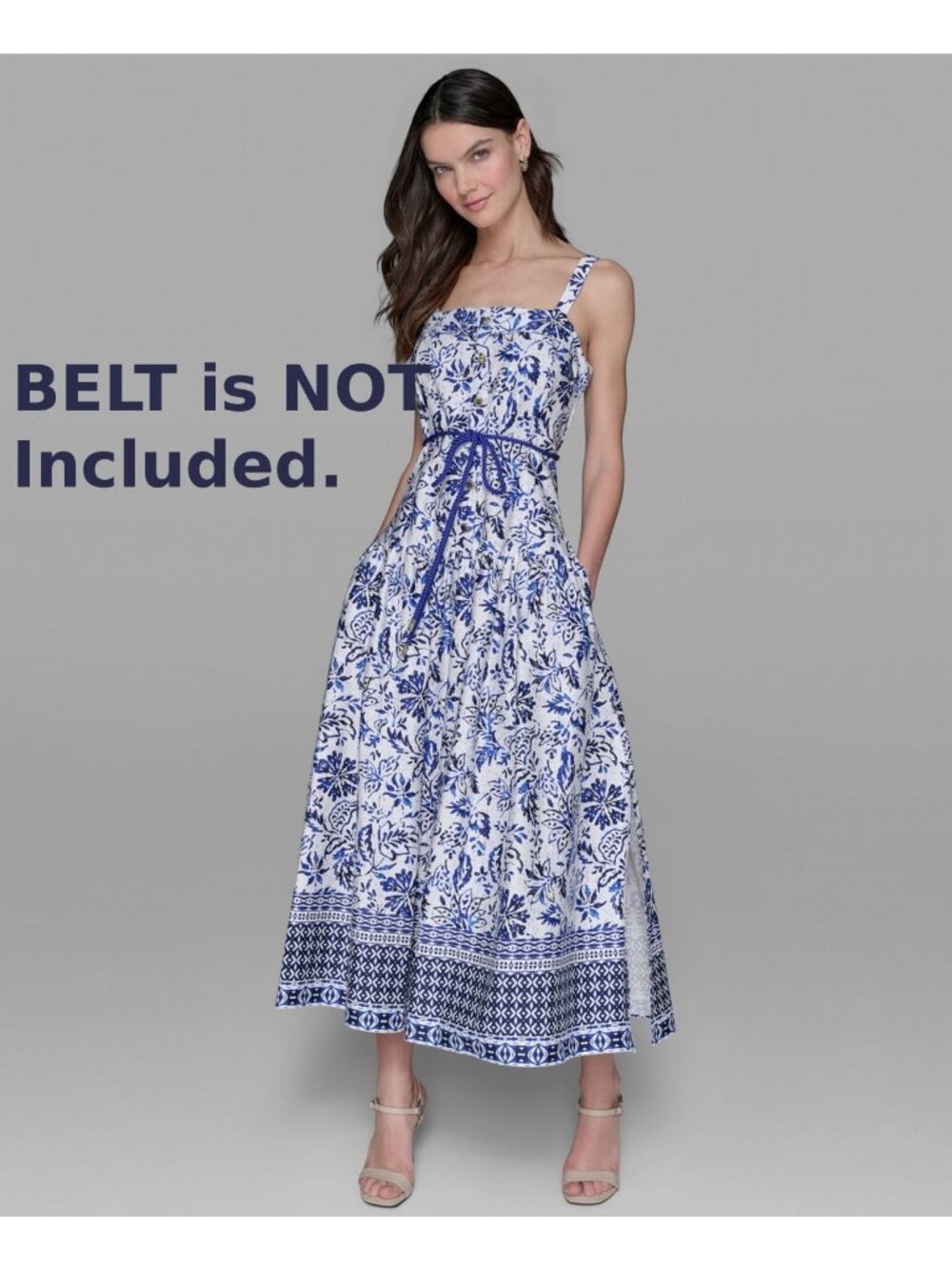 KARL LAGERFELD *Missing Belt* * Floral Square-Neck Midi Dress Blue Size 10 $168